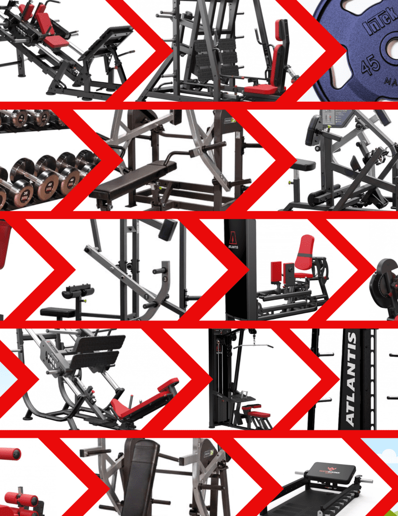 collage of gym equipment