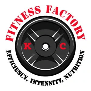 fitness factory kc logo with black text at bottom