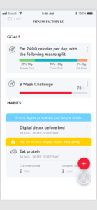 Training app macro tracker and goal or habit tracker