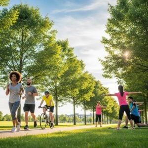 Diverse group exercising outdoors in Overland Park, representing effective weight loss strategies