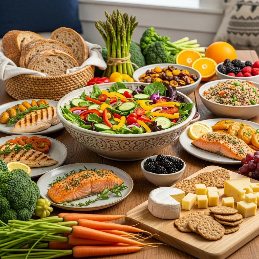A plate of fresh vegetables and lean proteins — examples of sustainable, calorie-conscious meals